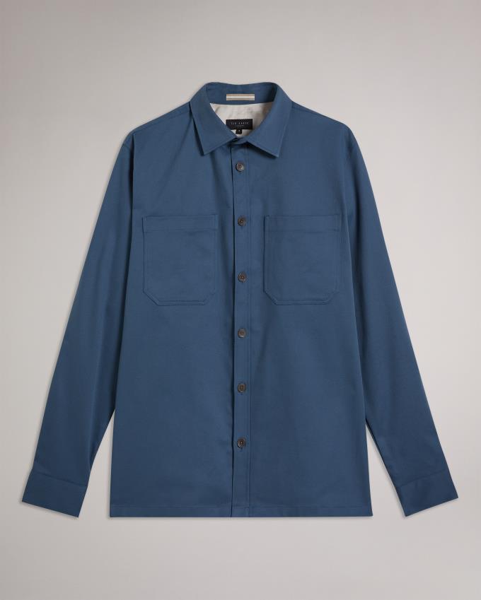 Chemises Ted Baker Long Sleeve Twill Overshirt Bleu Homme | TQY-01280292